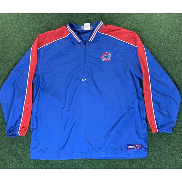 Sz XL Vintage Nike Chicago Cubs Center Swoosh Pullover Windbreaker Zip Blue Red